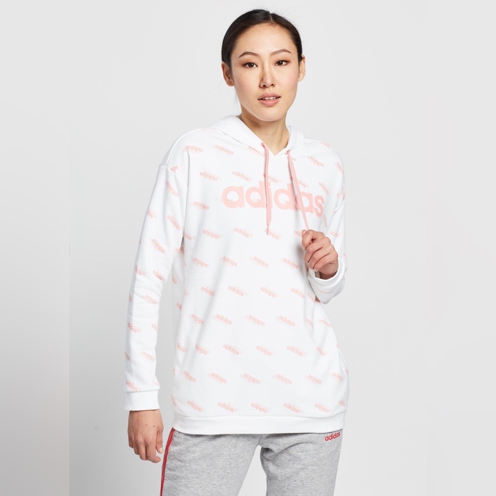 2x HOST PICK🎉ADIDAS ALL OVER LOGO HOODIE 2 SIDE POCKETS GENTLY USED CONDITION Sm